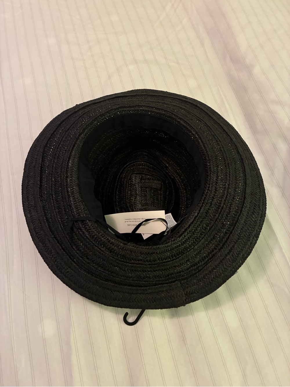 Women's Black Braided Straw Boater Hat - Picture 3 of 4